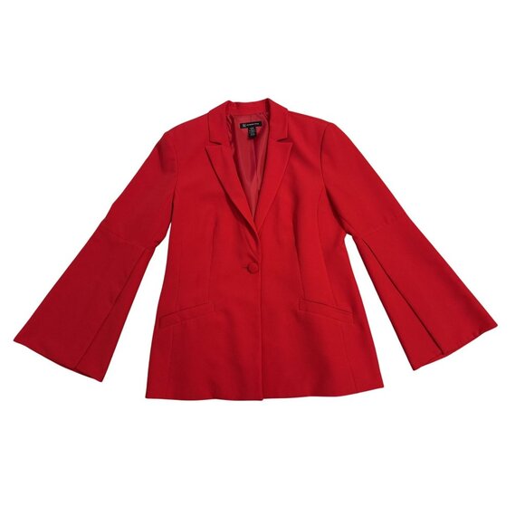 INC Red Split Sleeve Lined Blazer Jacket Size L Christmas Holiday Office Career - Picture 9 of 9